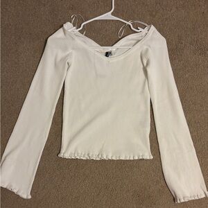 White Long Sleeve Ribbed Top